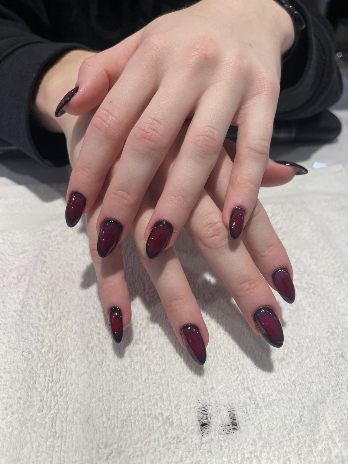 Dark ombre almond nails